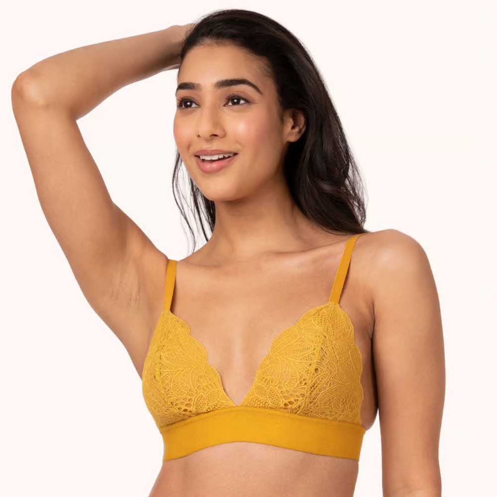 NWT Lively Long-Lined Lace Bralette in Turmeric Yellow, L